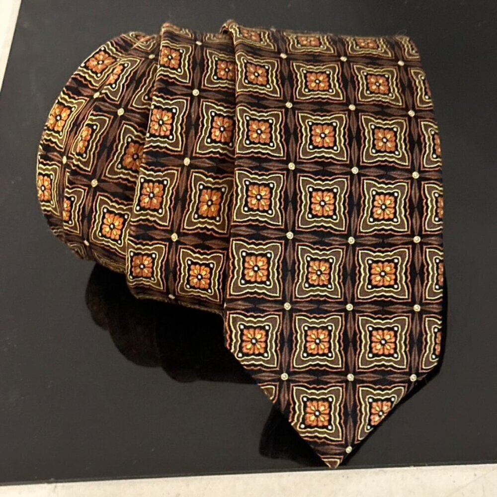 Tasso Elba Silk Tie Brown Orange Black Mint Mens Gift Southwestern Western